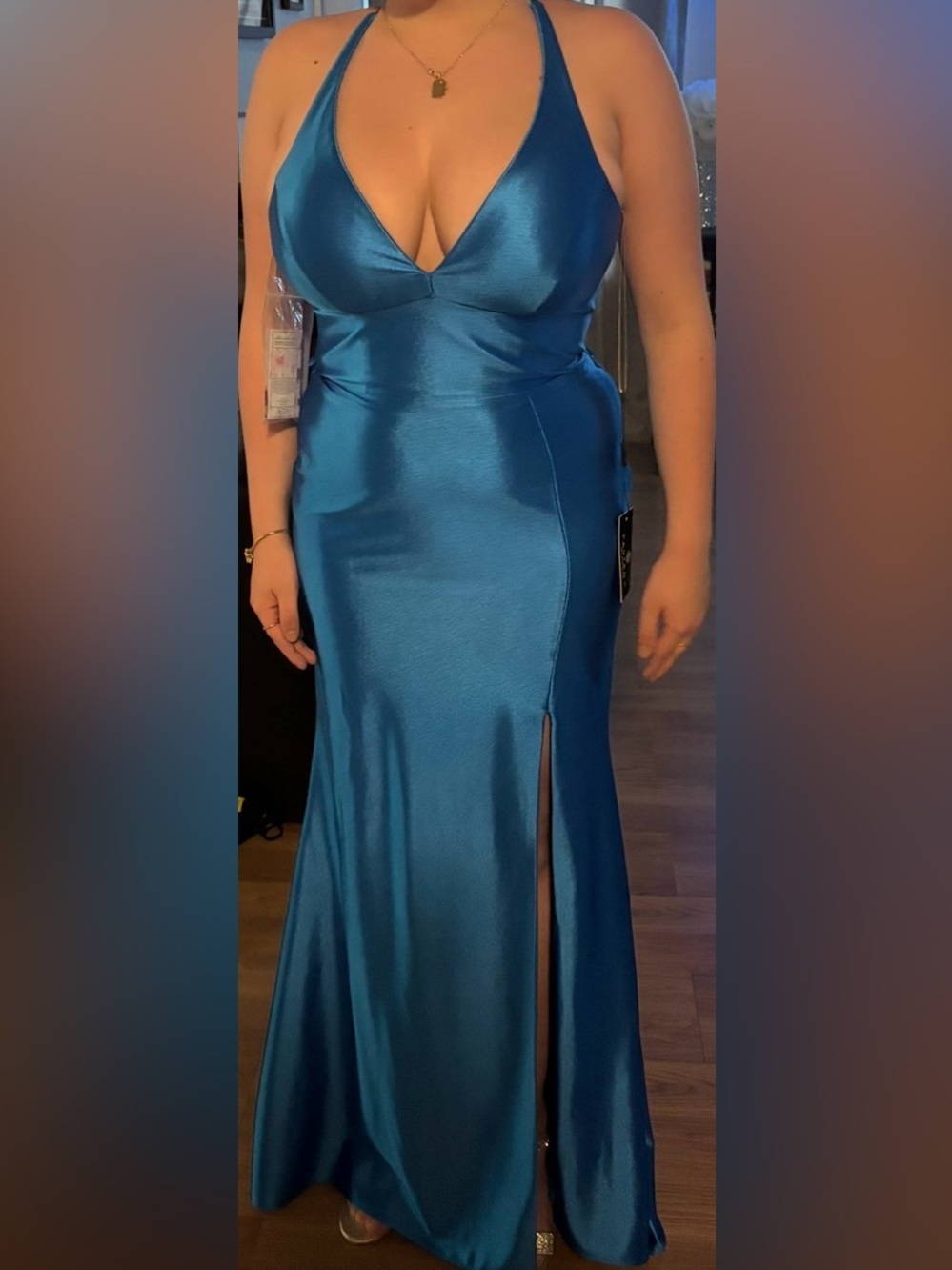 Blue Satin Maxi Skirt with Front Slit size 10